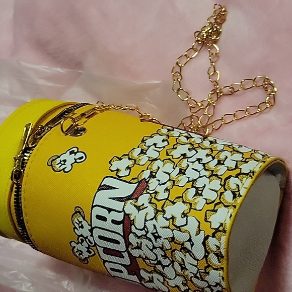 NEW Mini Popcorn Bucket Shaped Crossbody Bag Leather Novelty Bag Purse - Picture 3 of 8